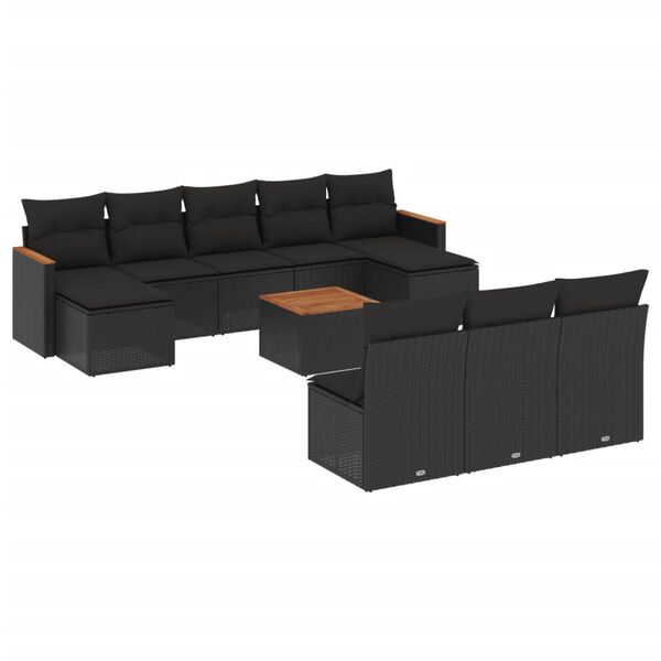 vidaXL Set Divani da Giardino 11 pz con Cuscini in Polyrattan Nero