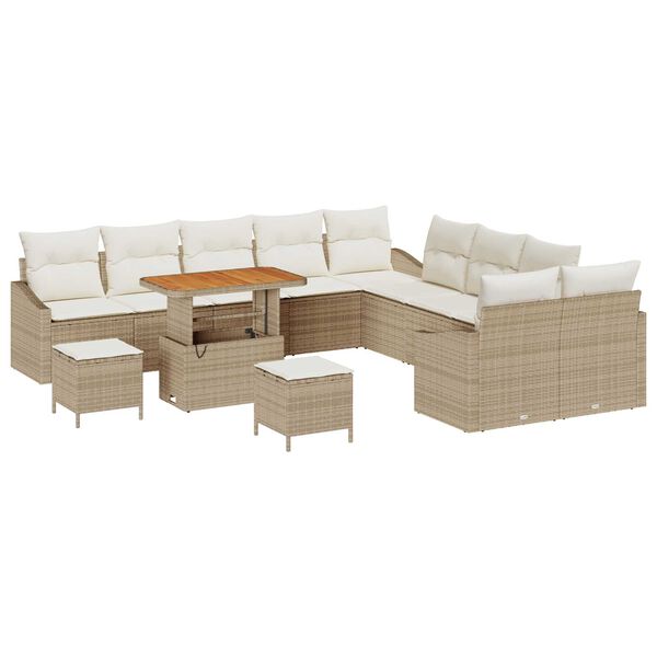 vidaXL Set Divano da Giardino con cuscino 13 pcs Beige polyrattan