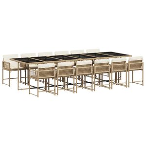 vidaXL Set da Pranzo da Giardino 13 pz con Cuscini Beige in Polyrattan