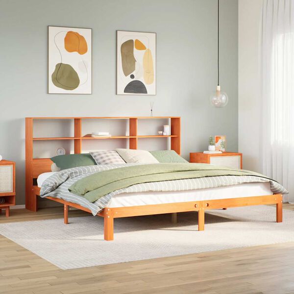 vidaXL Letto Libreria senza Materasso Marrone Cera 180x200 cm in Pino
