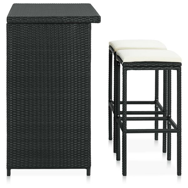 vidaXL Set da Bar 3 pz in Polyrattan Nero