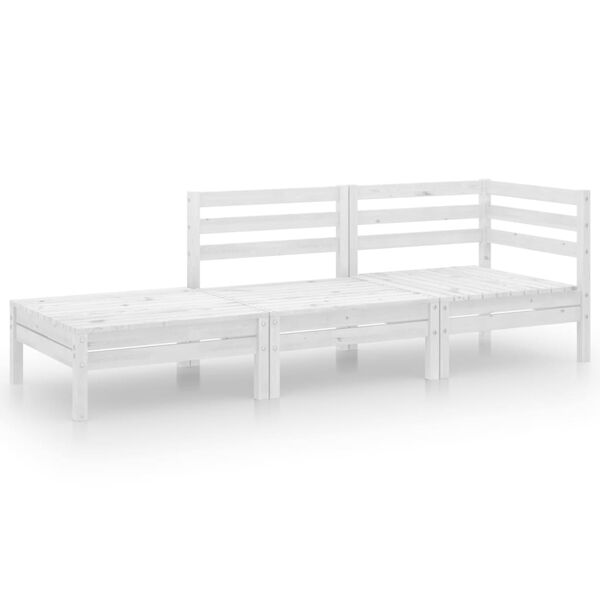 vidaXL Set Divani da Giardino 3 pz Bianco in Legno Massello di Pino