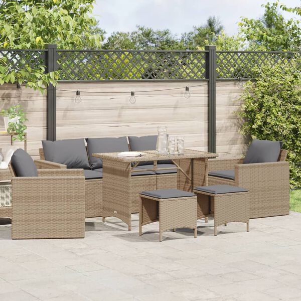 vidaXL Set Divano da Giardino 6 pz con Cuscini Beige in Polyrattan