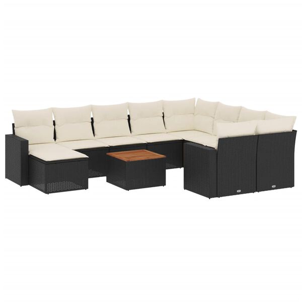 vidaXL Set Divani da Giardino 11 pz con Cuscini in Polyrattan Nero
