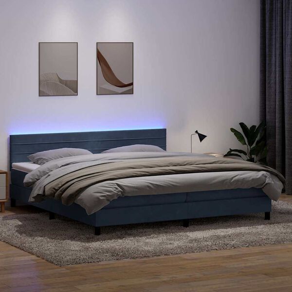 vidaXL Letto a Molle con Materasso e LED Grigio Scuro 180x210 cm Velluto