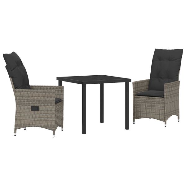 vidaXL Set da Pranzo per Giardino con cuscino 3 pcs Grigio polyrattan