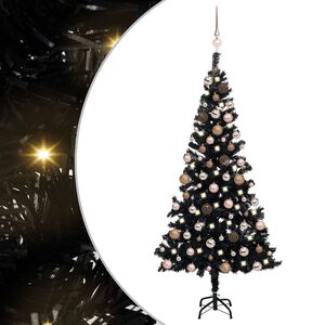 vidaXL Albero di Natale Preilluminato con Palline Nero 120 cm PVC