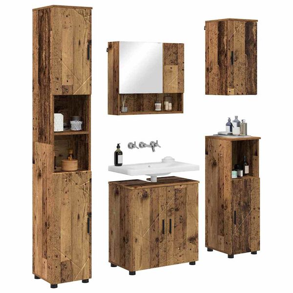 vidaXL Set di mobili per il bagno con porta 5 pcs Legno vecchio