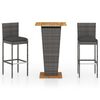 vidaXL Set Bar da Giardino 3 pz con Cuscini in Polyrattan Grigio