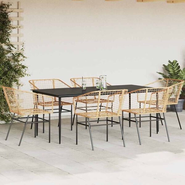 vidaXL Set Pranzo da Giardino 7pz Marrone Polyrattan Vetro