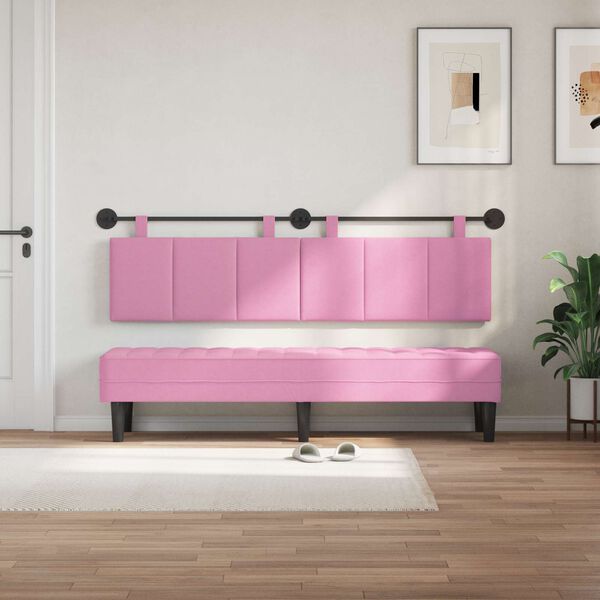 vidaXL Testata appesa Montaggio a parete Rosa 190 x 55 x 5 cm Tessuto