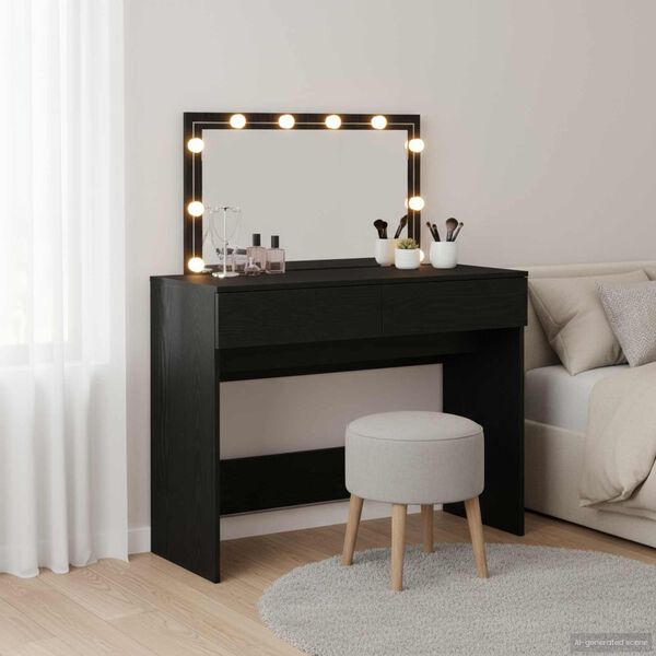 vidaXL Tavolo da Trucco con cassetto Rovere Nero 100 x 40 x 120 cm