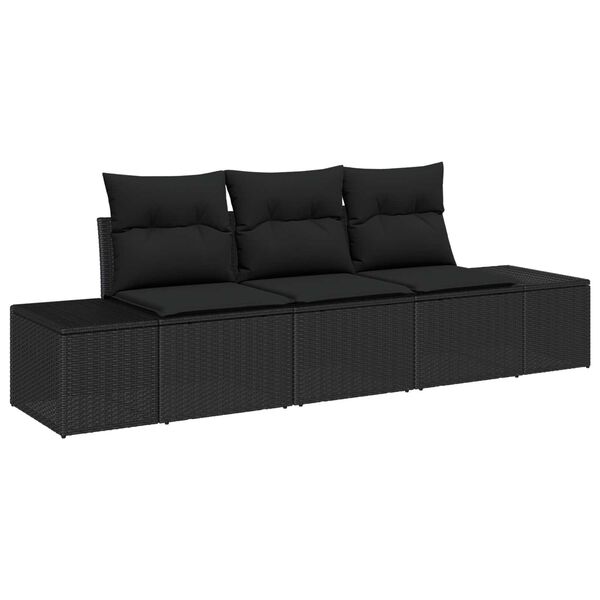 vidaXL Set di divani con cuscino 3 pcs Nero polyrattan