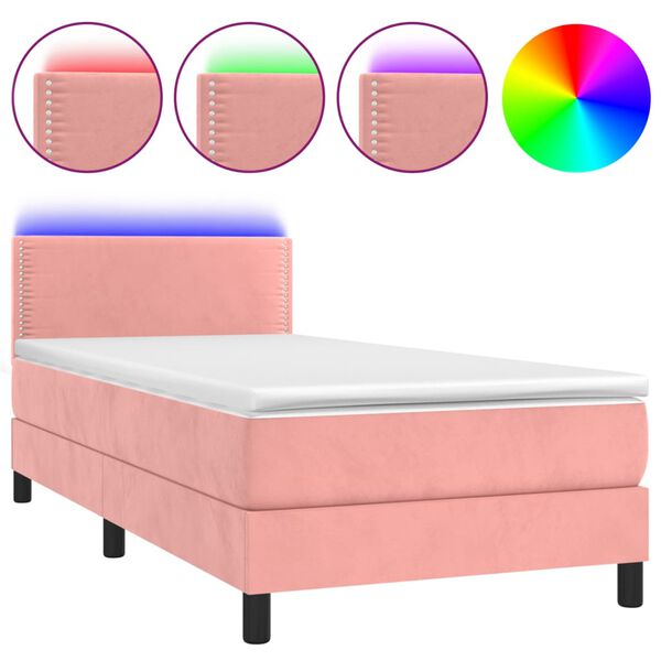 vidaXL Letto a Molle con Materasso e LED Rosa 80x200 cm in Velluto