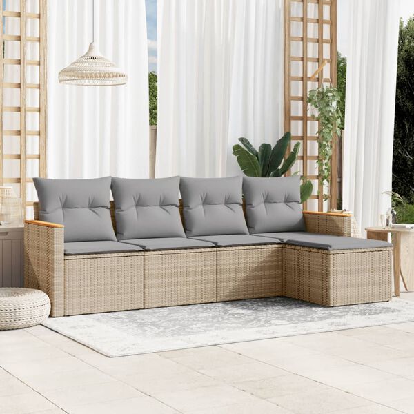 vidaXL Set Divano da Giardino 5 pz con Cuscini Beige in Polyrattan