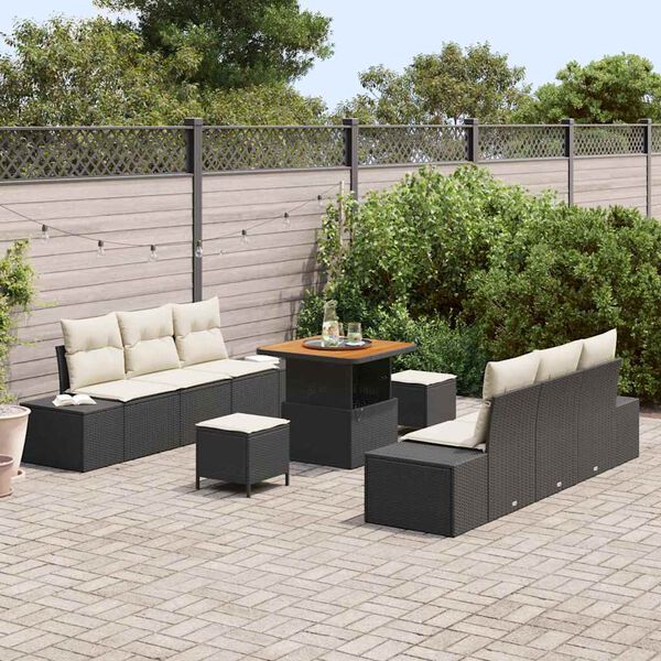vidaXL Set Divano da Giardino con cuscino 9 pcs Nero e Crema