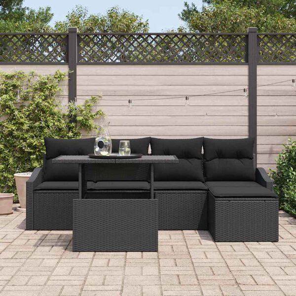 vidaXL Set Divano da Giardino con cuscino 6 pcs Nero