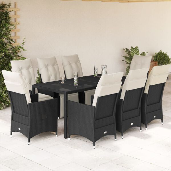 vidaXL Set da Pranzo da Giardino 9 pz con Cuscini Nero in Polyrattan
