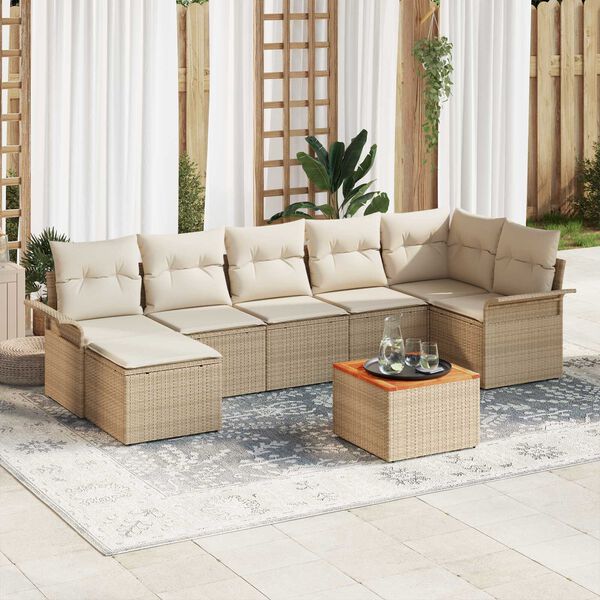 vidaXL Set Divano da Giardino 8 pcs Beige e Crema polyrattan