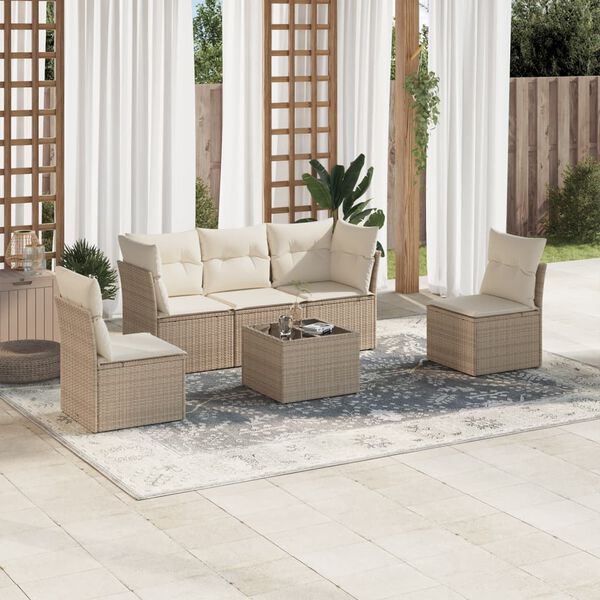 vidaXL Set Divano da Giardino 6 pz con Cuscini Beige in Polyrattan
