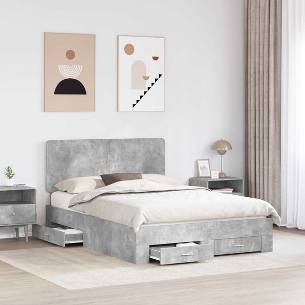 vidaXL Struttura del letto con testiera Grigio cemento 140 x 190 cm