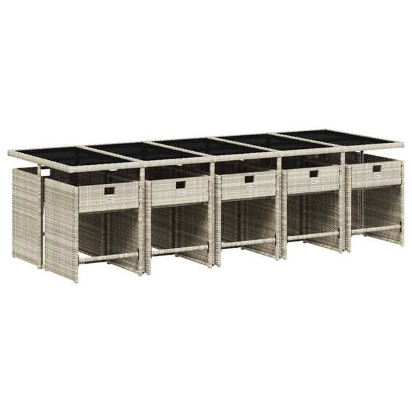 vidaXL Set Pranzo Giardino 11pz con Cuscini Grigio Chiaro Polyrattan
