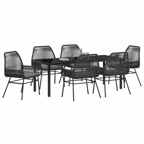 vidaXL Set da Pranzo per Giardino con cuscino 7 pcs Nero polyrattan