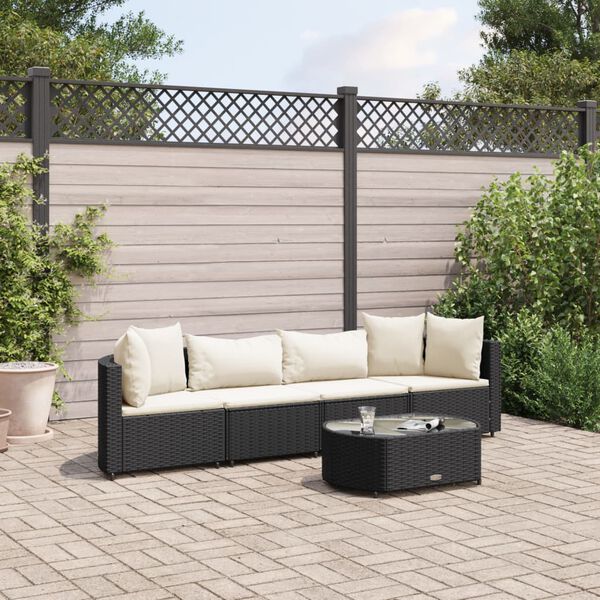 vidaXL Set Divani da Giardino 5 pz con Cuscini in Polyrattan Nero