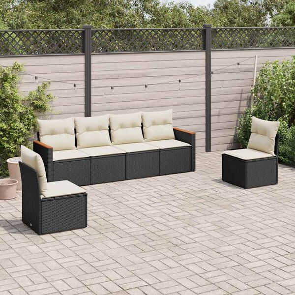 vidaXL Set Divano da Giardino 6 pz con Cuscini Nero in Polyrattan