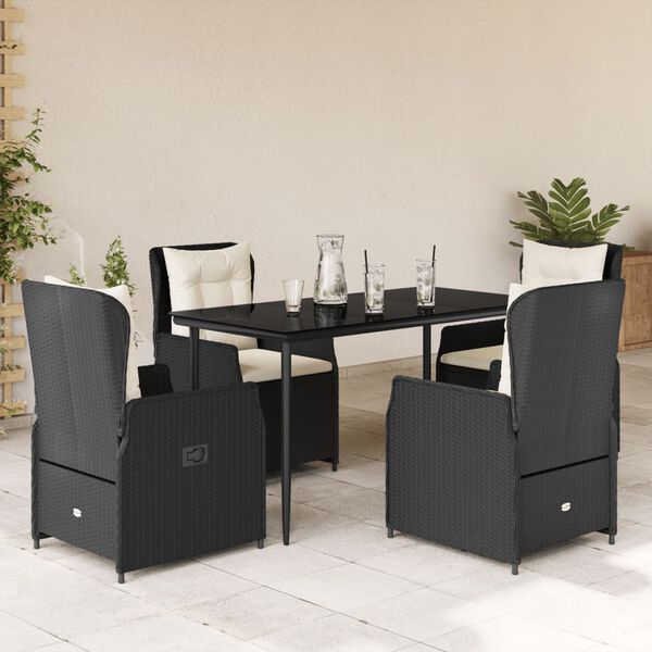 vidaXL Set da Pranzo da Giardino 5 pz Nero con Cuscini in Polyrattan
