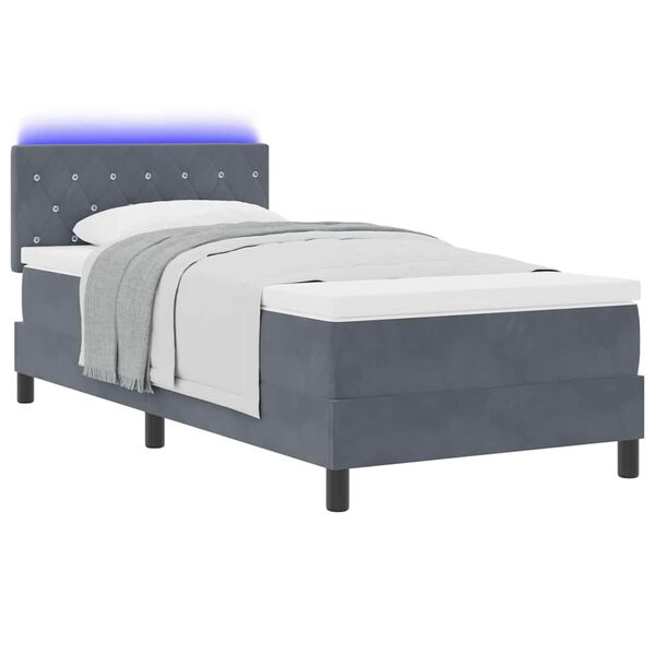 vidaXL Letto a Sorgente LED con led Grigio scuro 90 x 190 cm Velluto