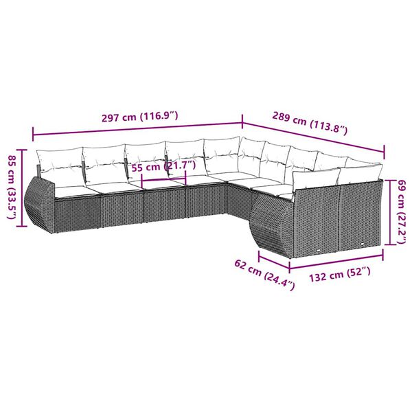 vidaXL Set Divano Giardino 10 pz con Cuscini Grigio Chiaro Polyrattan