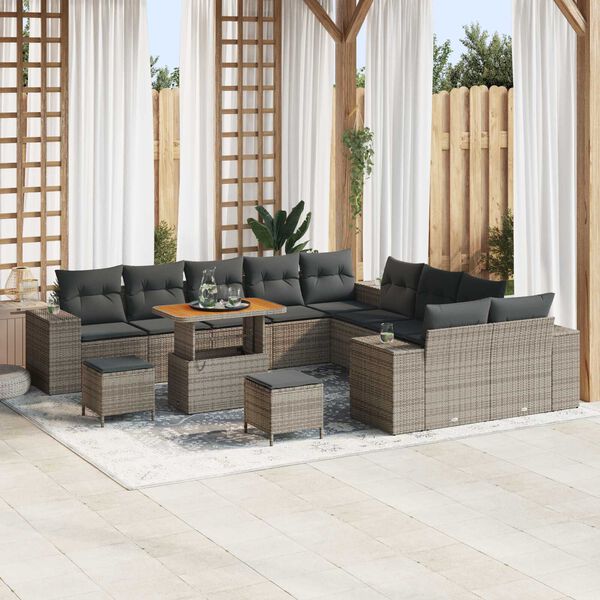 vidaXL Set Divano da Giardino con cuscino 13 pcs Grigio polyrattan