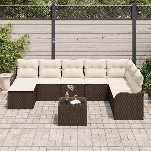 vidaXL Set Divano da Giardino con cuscino 9 pcs Marrone Poly Rattan