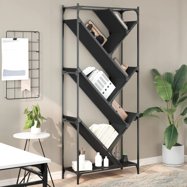 vidaXL Libreria Nera 79x30x180 cm in Legno Multistrato e Metallo