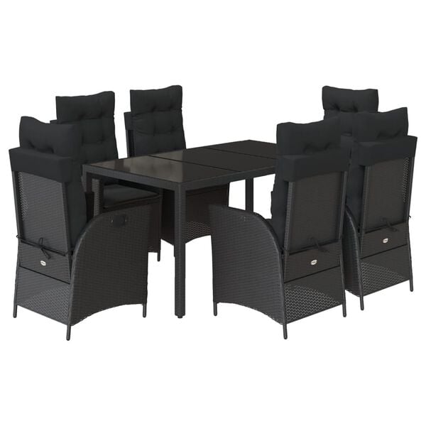 vidaXL Set da Pranzo da Giardino 7 pz Nero con Cuscini in Polyrattan