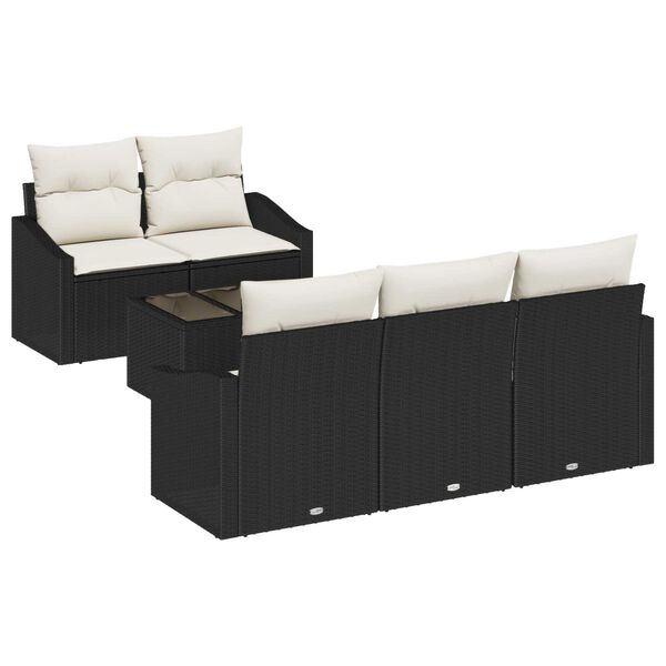 vidaXL Set di divani con cuscino 6 pcs Nero e Crema polyrattan