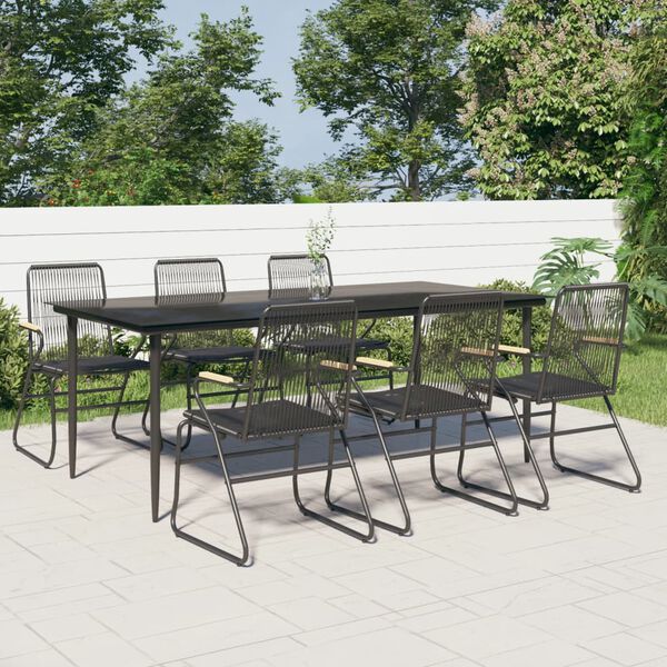 vidaXL Set da Pranzo da Giardino 7 pz Nero in Rattan PVC