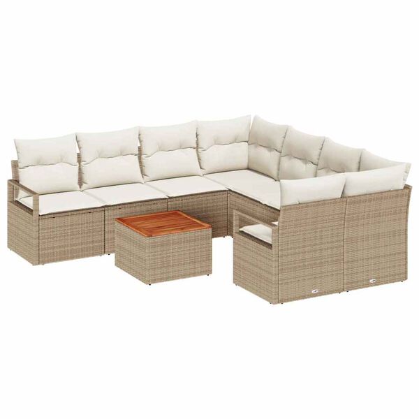 vidaXL Set Divano da Giardino con cuscino 9 pcs Beige polyrattan