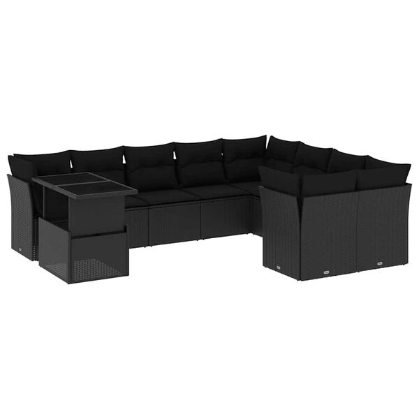 vidaXL Set Divani da Giardino 10pz con Cuscini in Polyrattan Nero