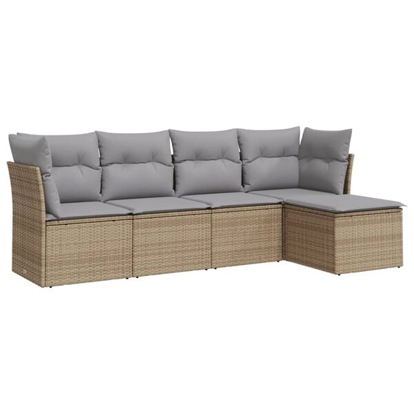 vidaXL Set Divano da Giardino 5 pz con Cuscini Beige in Polyrattan