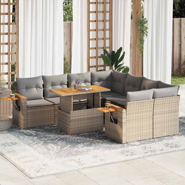 vidaXL Set Divano da Giardino 9 pz con Cuscini Beige Polyrattan Acacia