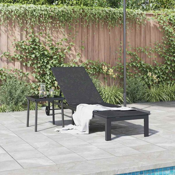 vidaXL Lettino da Sole 1-persona Nero 206 x 62.5 x 74 cm polyrattan