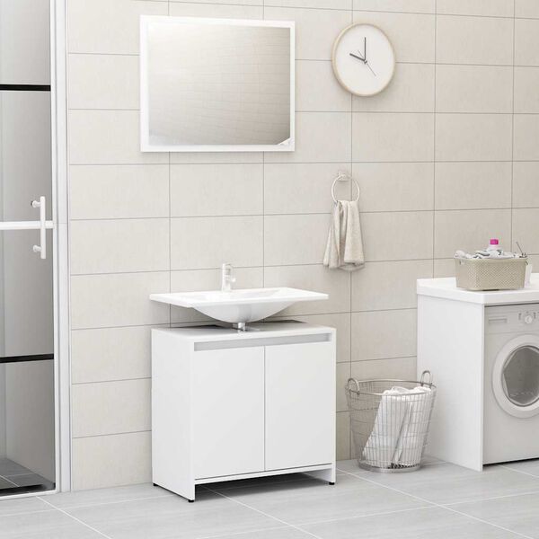 vidaXL Set Mobili da Bagno Bianco in Legno Multistrato