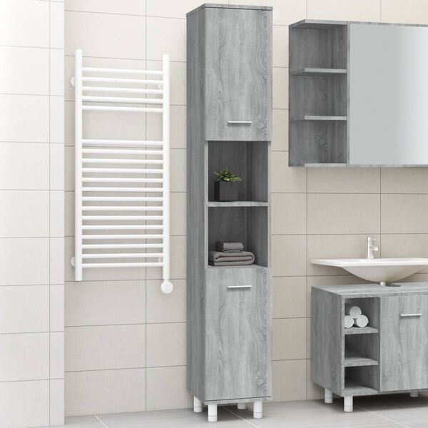 vidaXL Armadietto Bagno Grigio Sonoma 30x30x179cm in Legno Multistrato