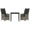 vidaXL Set da Pranzo per Giardino con cuscino 3 pcs Grigio polyrattan
