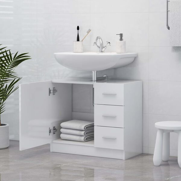 vidaXL Mobile Sottolavabo Bianco Lucido 63x30x54 cm Legno Multistrato