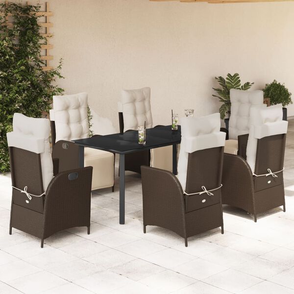 vidaXL Set da Pranzo da Giardino 7pz con Cuscini in Polyrattan Marrone