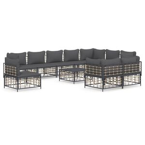 vidaXL Set Divani da Giardino 11pz con Cuscini in Polyrattan Antracite