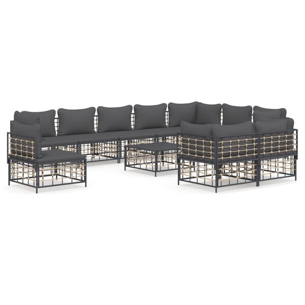 vidaXL Set Divani da Giardino 11pz con Cuscini in Polyrattan Antracite